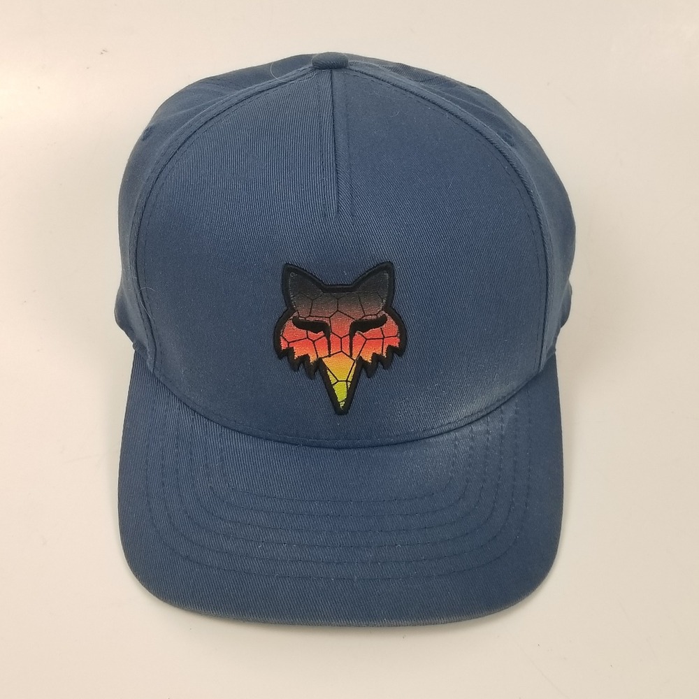 Fox Racing Hat Mens L/XL Blue Flexfit Geometric Fox Head Logo Embroidered Cap